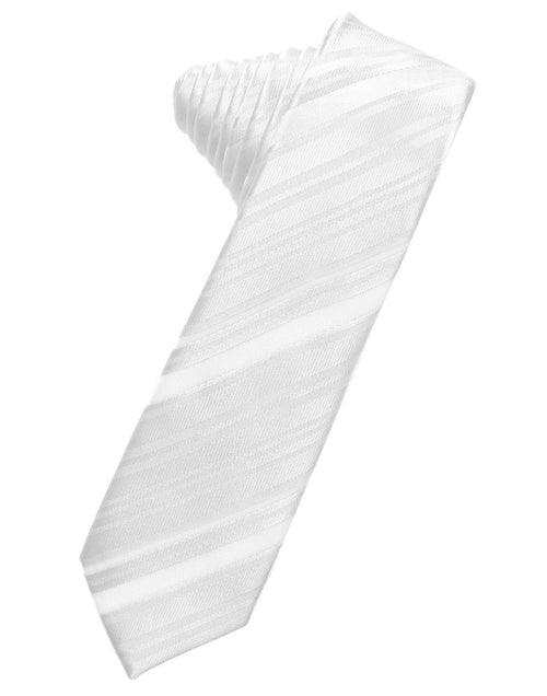 White Striped Satin Skinny Suit Tie