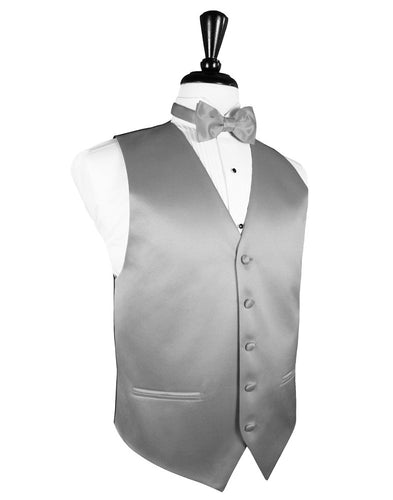 Silver Solid Satin Vest