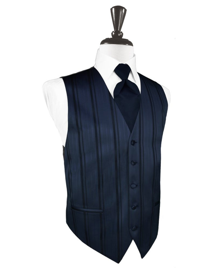 Midnight Blue Striped Satin Vest