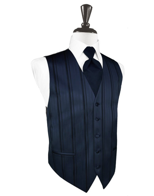 Midnight Blue Striped Satin Vest
