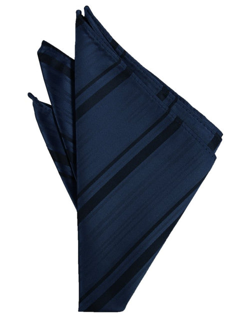 Midnight Blue Striped Satin Pocket Square