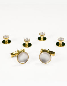 White on Gold Metal Studs and Cufflinks Set